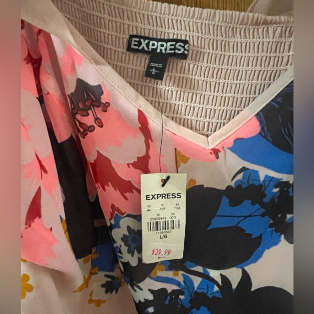 Express Blush and Navy Floral High Low Dress - Picture 3 of 3